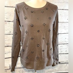 J CREW Sweatshirt 100% Cotton Embellished Gray-Medium